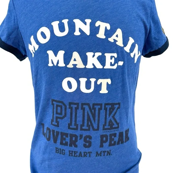 NWT Vtg Y2K PINK Victoria’s Secret Mountain Makeout Lover’s Peak Blue Ringer Tee - Picture 3 of 9